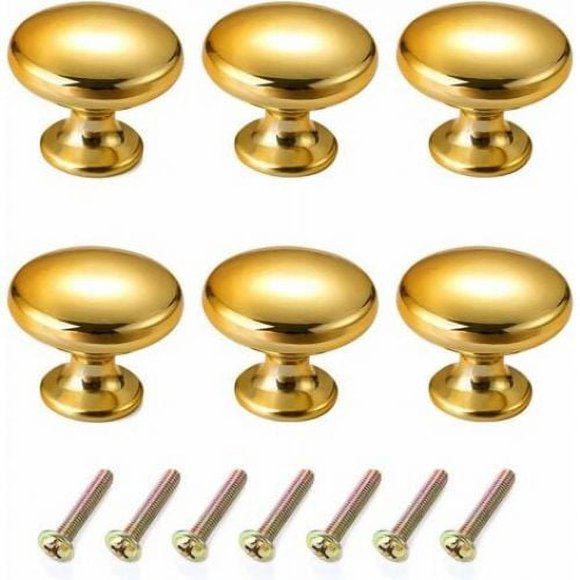 Elegant Round Gold Cabinet Knobs, Bright Chrome Zinc Alloy, Ideal For Replacing Damaged Door Handles In Your Kitchen, Office And Home (Set Of 6)