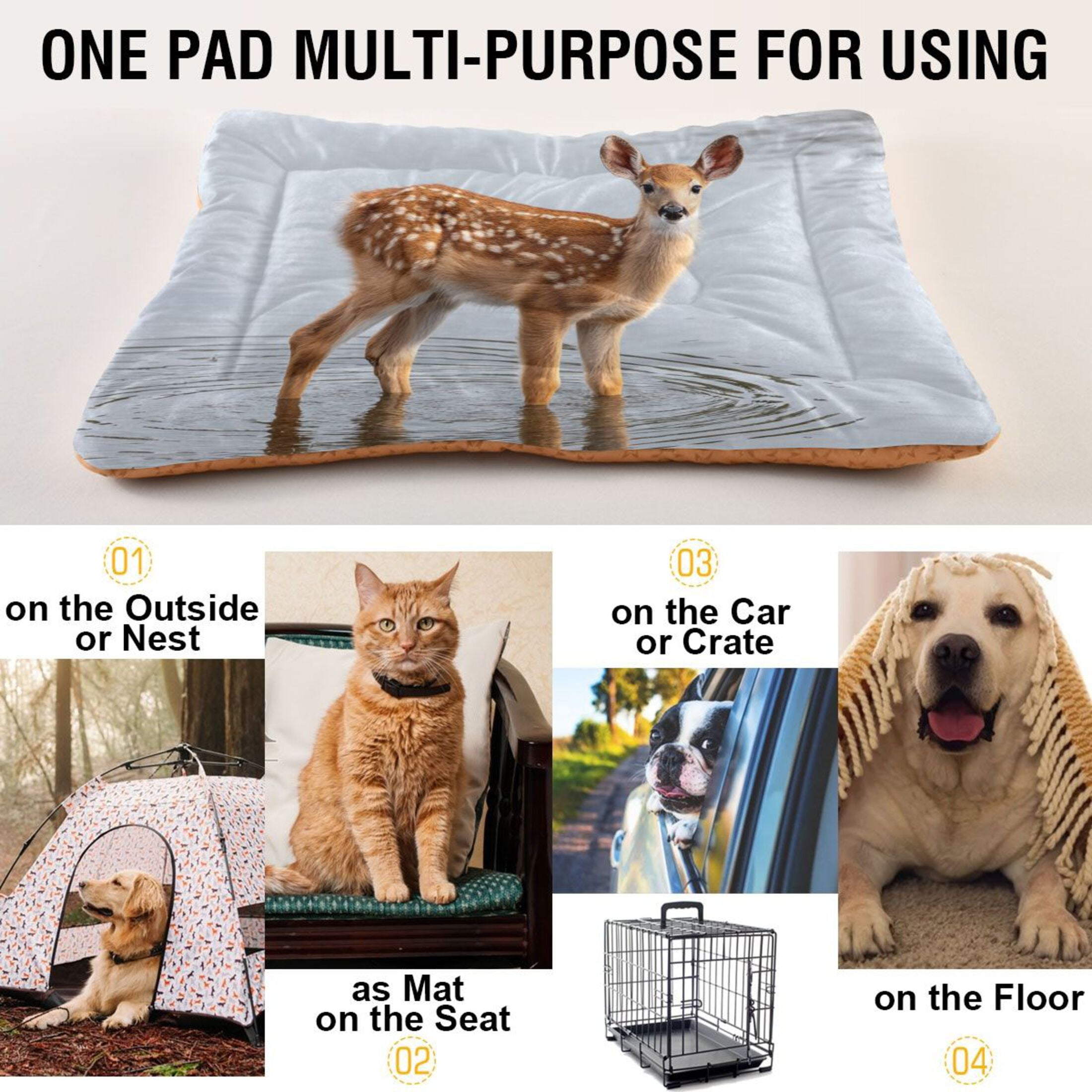 Cozy Mat Pet Bed Indoor Outdoor Warm Soft For Cat Dog Puppy(S/M) Deer Stands in The Lake