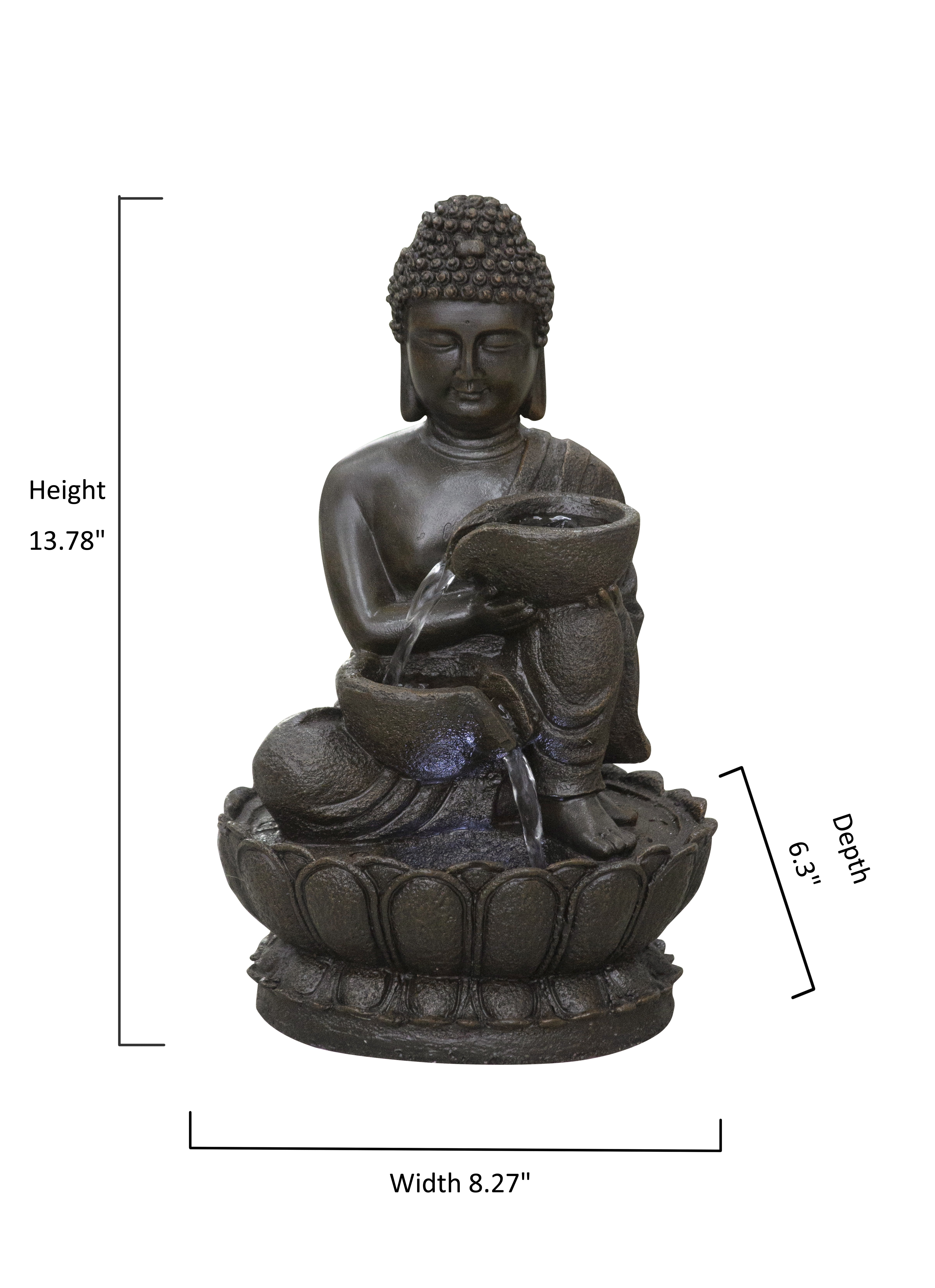 13.75" H Buddha Fountain with LED For Tabletop Décor