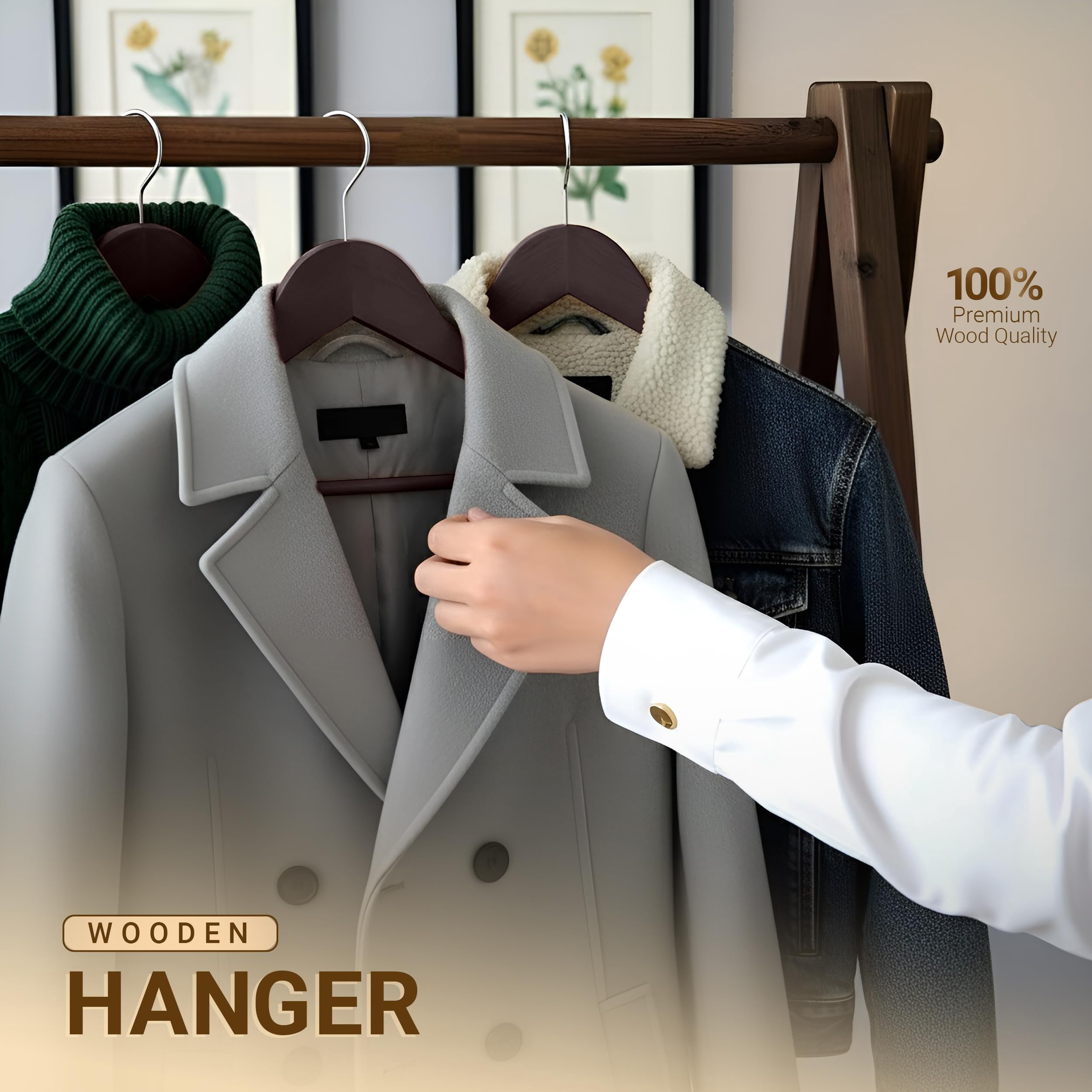 Utopia Home Premium Wooden Hangers 20 Pack - Durable & Slim Coat Hanger - Suit Hanger with 360-Degree Rotatable Hook - Wood Hangers with Shoulder Grooves (Brown Color)