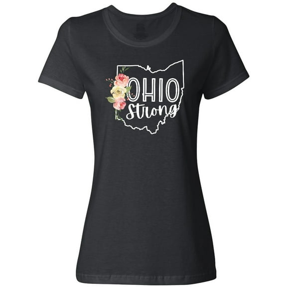 Inktastic Ohio Strong with State Silhouette and Pink Flowers Women's T-Shirt
