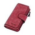 thumbnail image 3 of MasteelfCA Sac Rouge pour Femmes à Trois Volets, Double Couleur, Portefeuille Rétro à Boucle, Mat, Longue Poche Zippée, Portefeuille, Sac en PU de Qualité Supérieure, 3 of 8