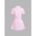 thumbnail image 2 of Striped Short Sleeve Shirt Dress with Waist Cinch, Slimming A-Line Blouse Dress for Summer, 2 of 5
