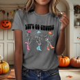 thumbnail image 2 of Halloween T Shirt Women Funny Dancing Skeleton Print Short Sleeve Tee Tops Trendy Casual Crew Neck Pullover Blouses Z006-Grey M, 2 of 4