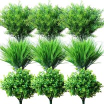 10pcs Artificial Grass Plants Outdoor UV Resistant Bulk Fake Faux Bushes Flowers Mums Outside Faux Plastic Greenery Shrubs Arrangement for Home Garden Backyard Window Box Hanging Basket