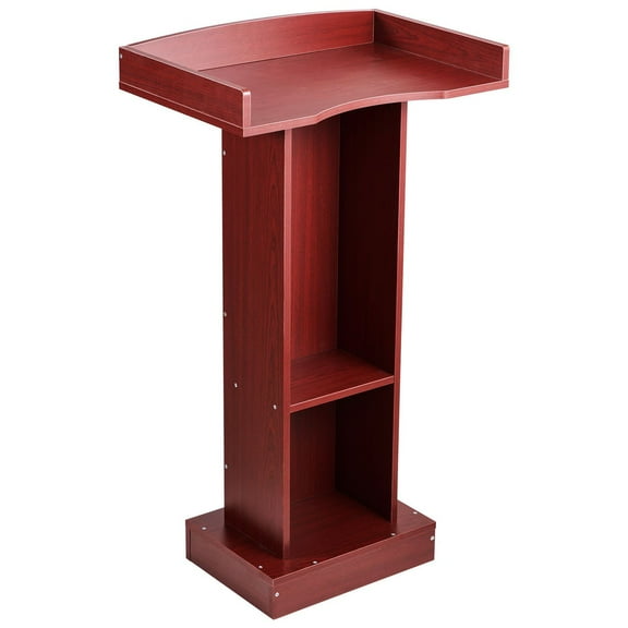 41 Inch Wooden Lectern Podium Stand with Wide Reading Surface Storage Shelf Edge Stopper Elegant Floor Standing Design for Classroom Conference Church Presentation