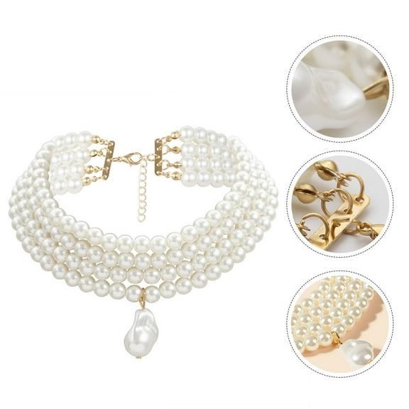 OUNONA Faux Pearls Necklaces Women White 1Pack