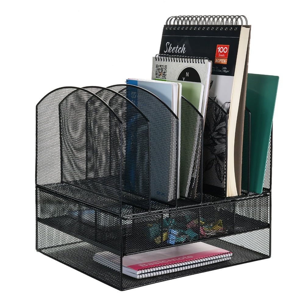 IMAGE Mesh File Organizer, MultiFunction Iron Desktop Organizer with 6