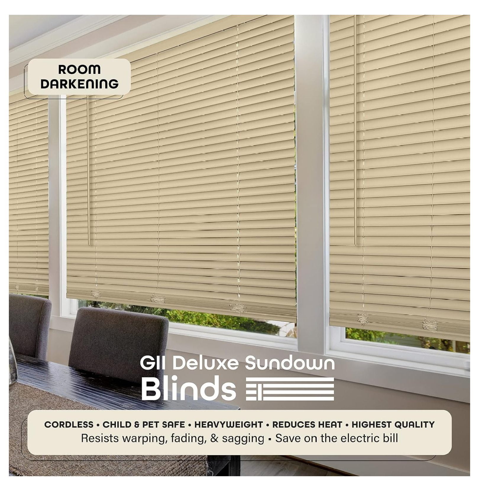 Achim Home Furnishing Window Blinds: GII Cordless Deluxe Sundown Room Darkening Mini Blinds (Latte, 34" x 64")