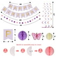 thumbnail image 2 of Purple Birthday Decorations - Purple Happy Birthday Banner with Honeycomb Ball, Butterflies Hanging Swirl Streamer, Circle Dot Garland Decoration - Birthday Party Decoration for Women Girl, 2 of 6