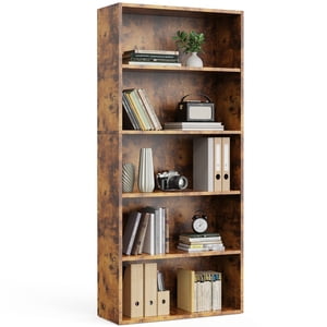 Gianna 5-Tier Wooden Bookcase, Rustic Brown