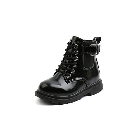 

Rotosw Girls Ankle Boots Lace Up Short Bootie Flat Boot Non-Slip Round Toe Shoes Performance Casual Black 11C