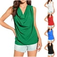 thumbnail image 1 of Ashirexll Tank Tops for Women Fashion Loose Front Neck Satin Trim Drop Shoulder Pleated Blouses, 1 of 7