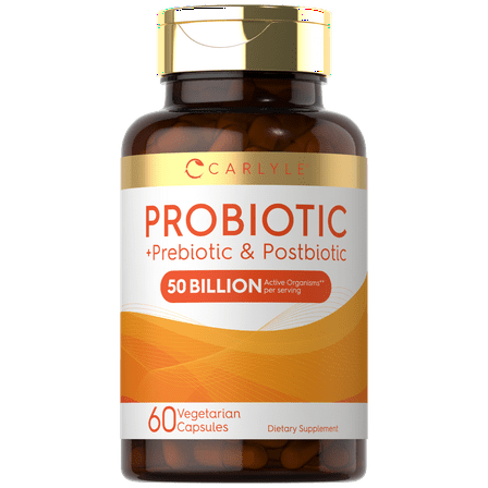 Prebiotic, Probiotic & Postbiotic | 50 Billion CFU | 60 Capsules | Vegetarian | by Carlyle