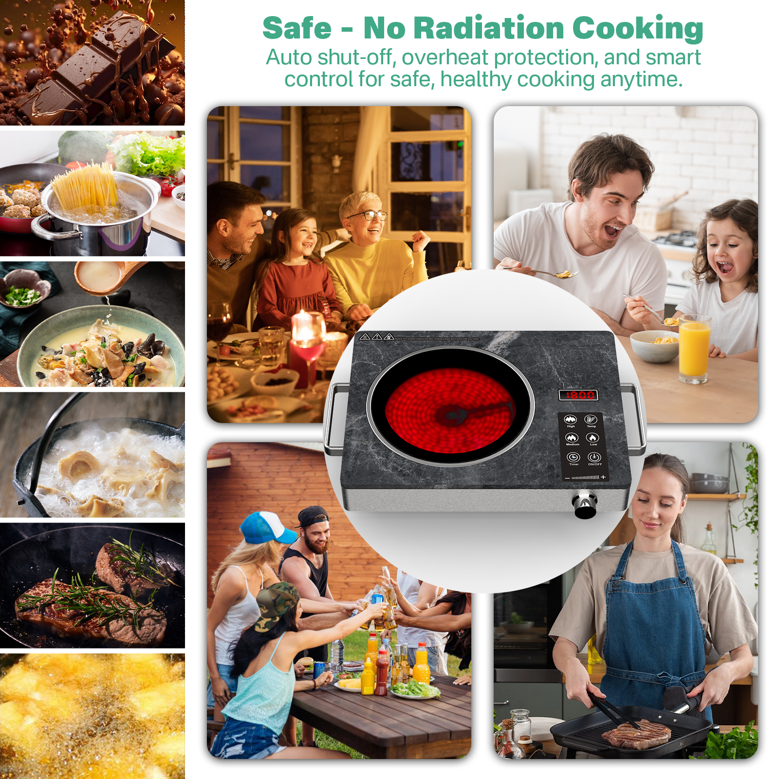 Nardea 1800W Single Burner Electric Cooktop, Portable Infrared Ceramic Hot Plate with Marble Glass, Touch & Knob Control,Electric Stove For Cooking