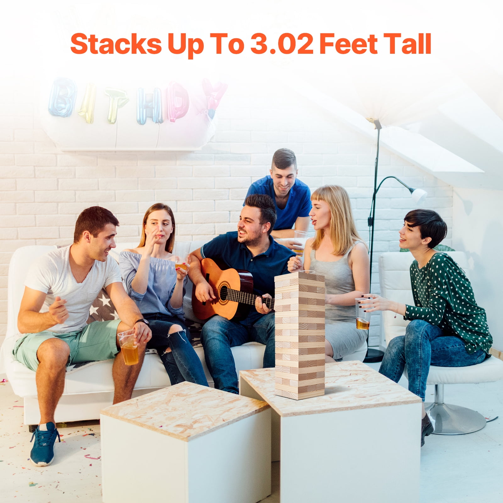KFFKFF Outdoor Game Giant Tumble Tower, Set of 54 Medium-Sized Pine Wood Stacking Blocks Game, Comes with Portable Bag and Scoring Board, Wooden Pile-Up Game, Ideal for Family Fun, Indoor/Outdoor Use