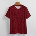 thumbnail image 3 of Red Leopard Print Pattern Womens Tops Women's Fashion Casual Short Sleeve Flower Print Round Neck Pullover Top Blouse, 3 of 6