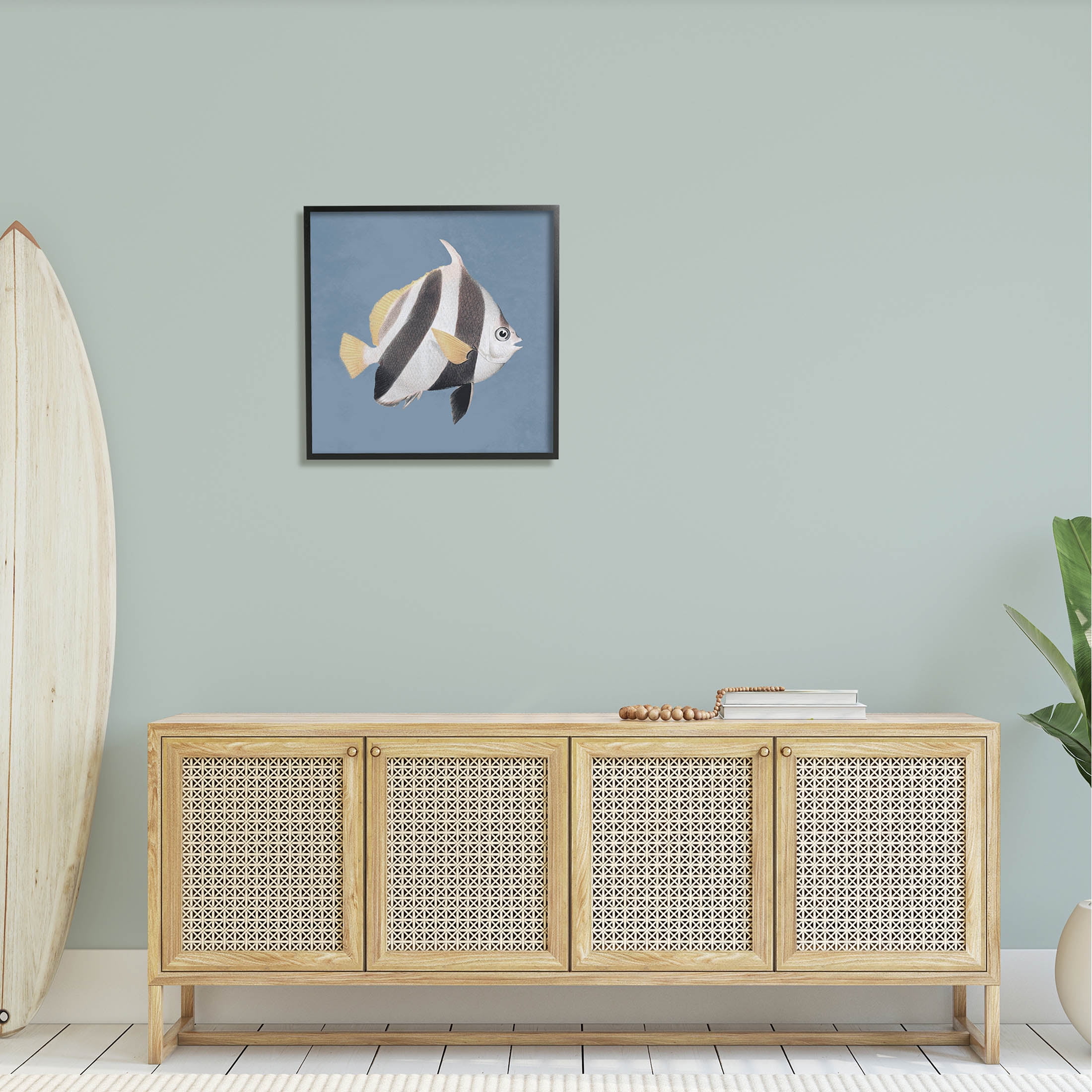 Striped Fish Marine Life Portrait Animals & Insects Graphic Art Black Framed Art Print Wall Art