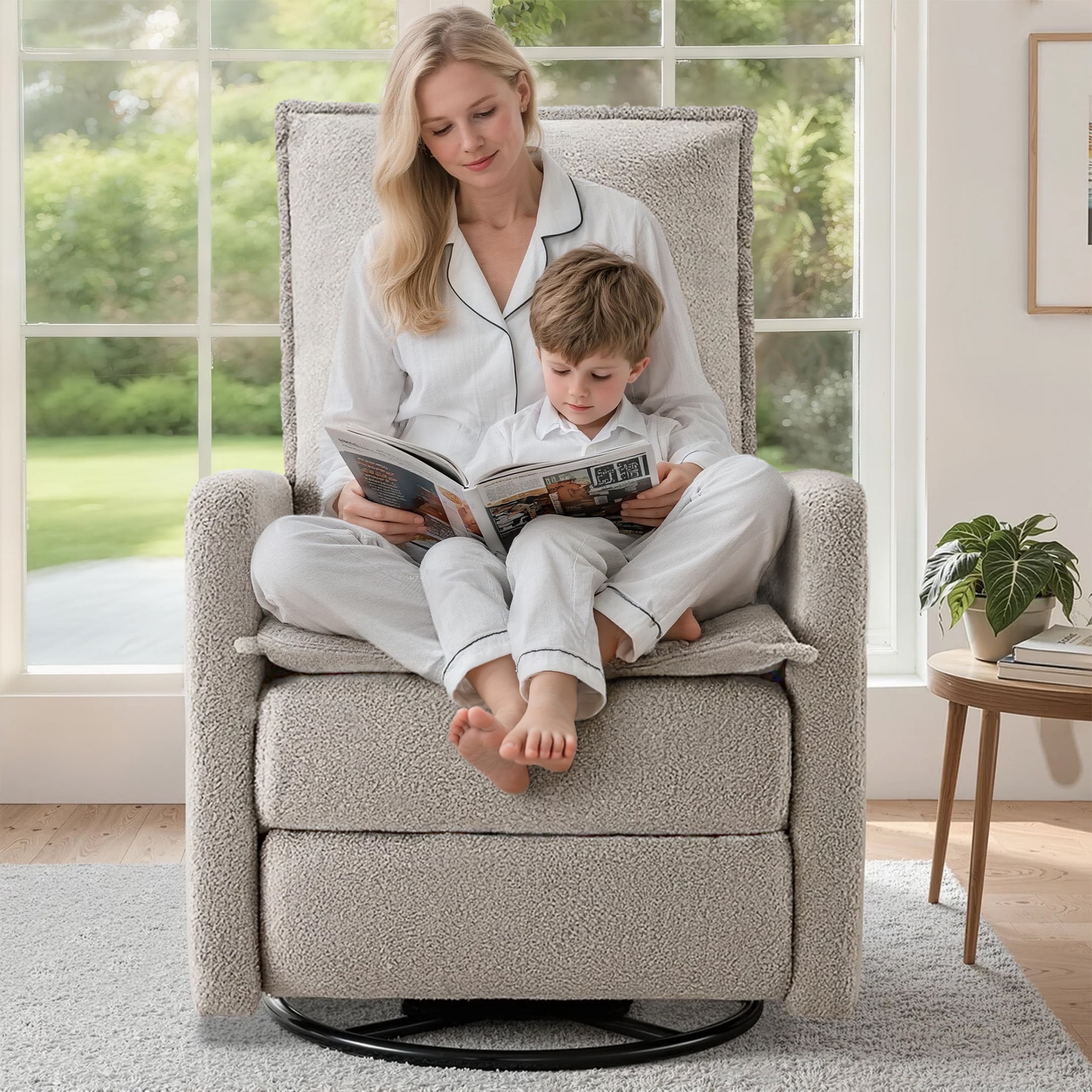 Gelloan Upholstered Swivel Glider and Recliner Nursery Chair, Light Gray