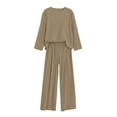 thumbnail image 4 of Womens Ribbed Knit Sets 2 Piece V Neck Long Sleeve Tops Elastic Wasit Wide Leg Pants Solid Color Lounge Sets Lightweight Loungewear Sets, 4 of 4