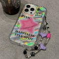 thumbnail image 4 of Case for iPhone 13 Pro with Phone Charm/Chain,Sparkly Pink Star Pattern Clear Cute Phone Case with Pearl Love Heart Bracelet,Luxury Bling Women Girl Phone Case for iPhone 13 Pro, 4 of 10