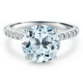 thumbnail image 3 of Gem Stone King 10K White Gold Sky Blue Topaz and Lab Grown Diamond Engagement Ring for Women | 4.97 Cttw | Round 10MM | Gemstone November Birthstone | Size 6, 3 of 6