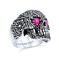 thumbnail image 5 of Bling Jewelry Mens Mens Stainless Steel   Biker Skull Ring Simulated Red Ruby CZ Eyes, 5 of 6