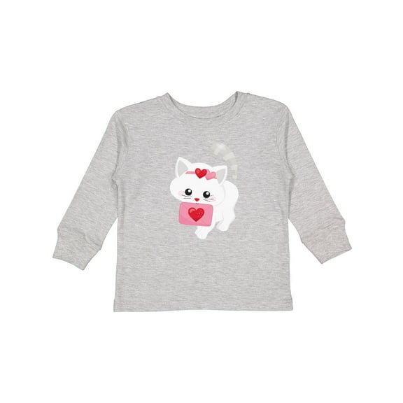 Inktastic Valentine's Day Cat, Cute Cat, Gray Cat, Hearts Girls Long Sleeve Toddler T-Shirt
