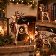 thumbnail image 6 of Diceymbol Christmas Reindeer Decorations, Rustic Resin Deer Figurine with Hanging Snowflake and Bell Scarf, Tabletop Mantel Shelf Holiday Decor, 6 of 7