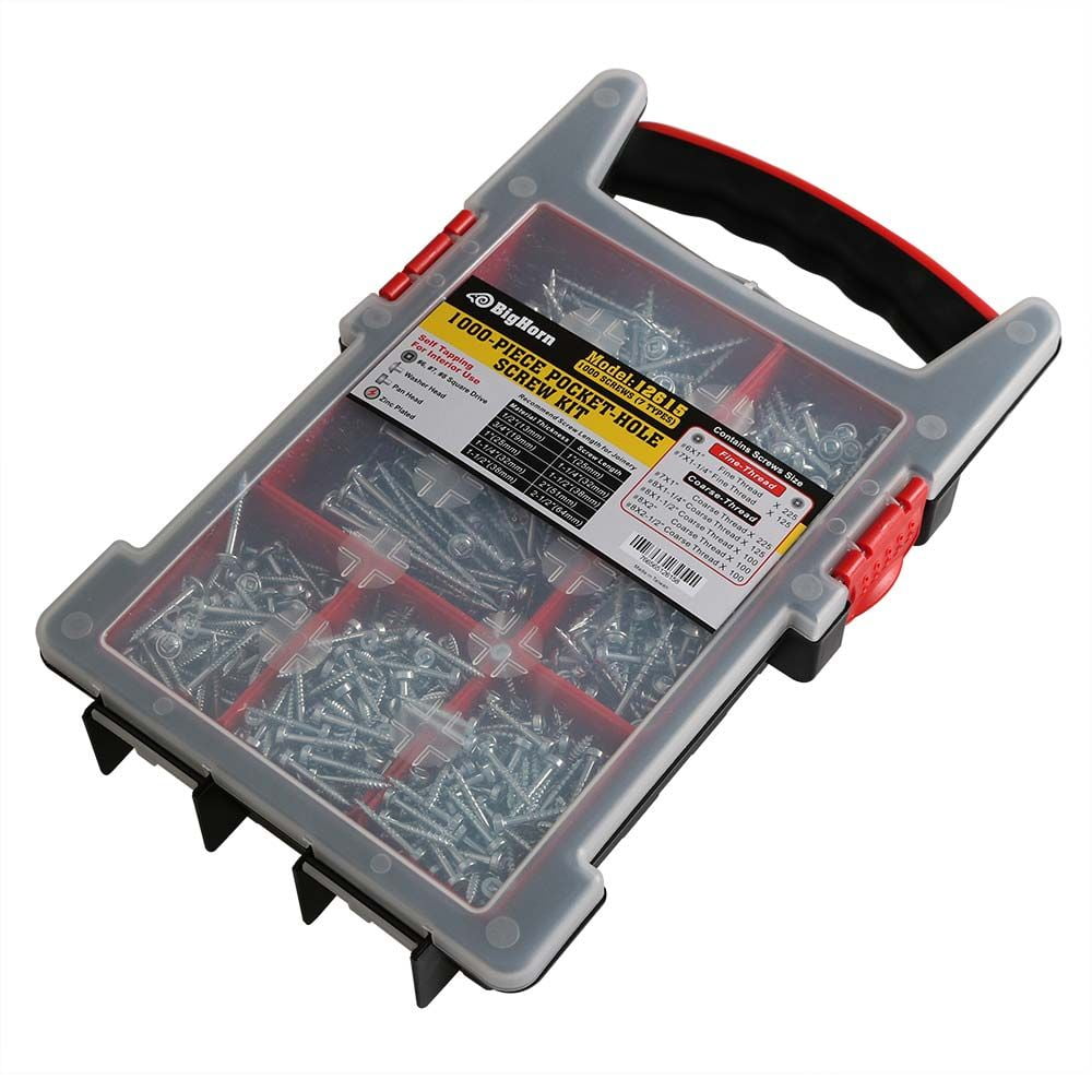 Big Horn 12615 1000Piece PocketHole Screw Kit (7 Types)