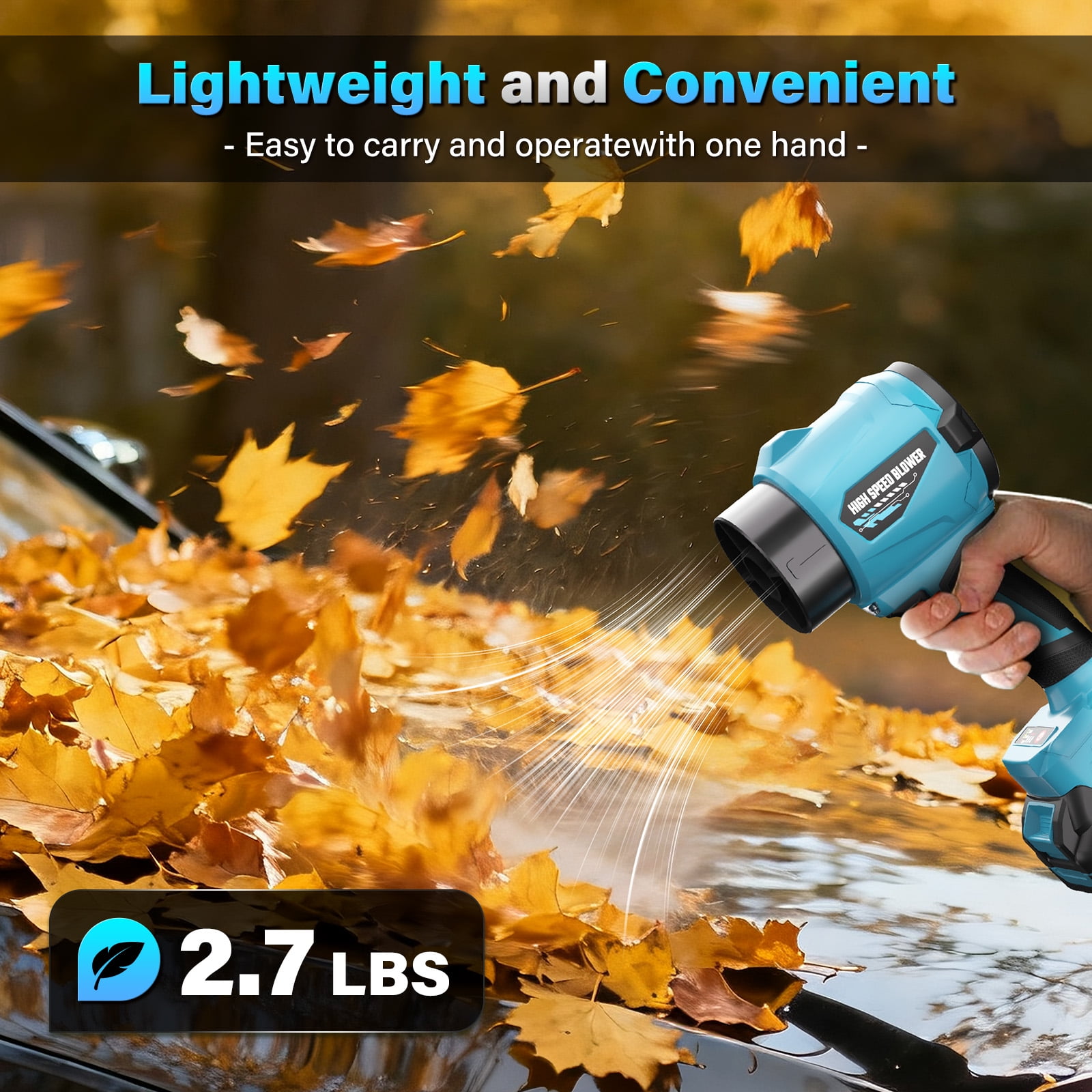 SEYVUM Powerful Cordless Leaf Blower with 2x 4.0Ah Batteries and Charger, 40000 RPM Handheld Electric Leaf Blowers & Adjustable Speed for Lawn Care, Patio Cleaning, Leaves & Dust