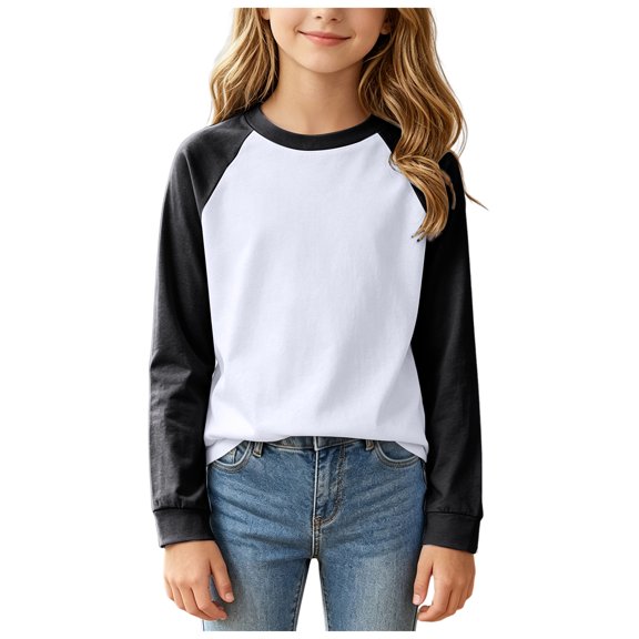 RFQWOVSR Kids' Long Sleeve Tee Raglan Sleeve Crew Neck Cotton Blend