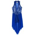 thumbnail image 5 of Mono ajustado con lentejuelas brillantes para mujer, vestido tutú con cuello simulado, falda de malla, leotardo, Ropa de baile, gimnasia, Ballet, traje de baile lírico, 5 of 5