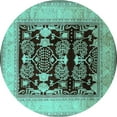 thumbnail image 1 of Ahgly Company Machine Washable Indoor Round Oriental Turquoise Blue Industrial Area Rugs, 3' Round, 1 of 4