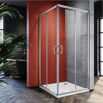 Sunny Shower Corner Entry Enclosure Square Sliding Shower Door 34" D x 34" W x 72"H in Brushed Nickel Finish(Base No Included)