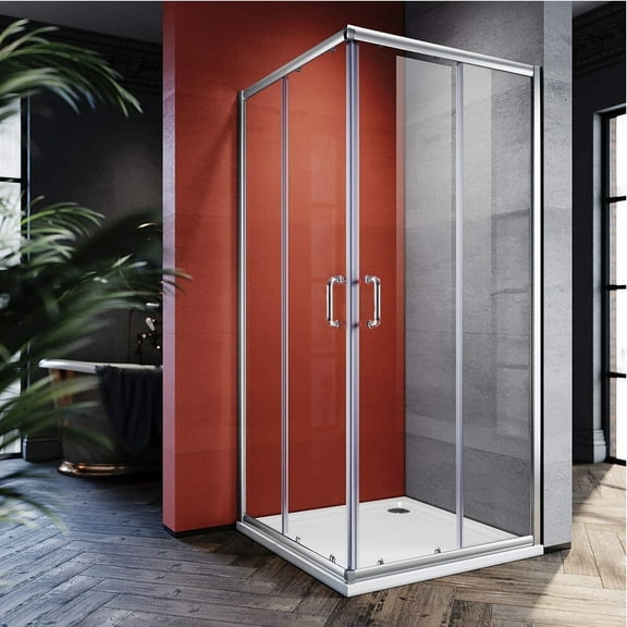 Sunny Shower Corner Entry Enclosure Square Sliding Shower Door 34" D x 34" W x 72"H in Brushed Nickel Finish(Base No Included)