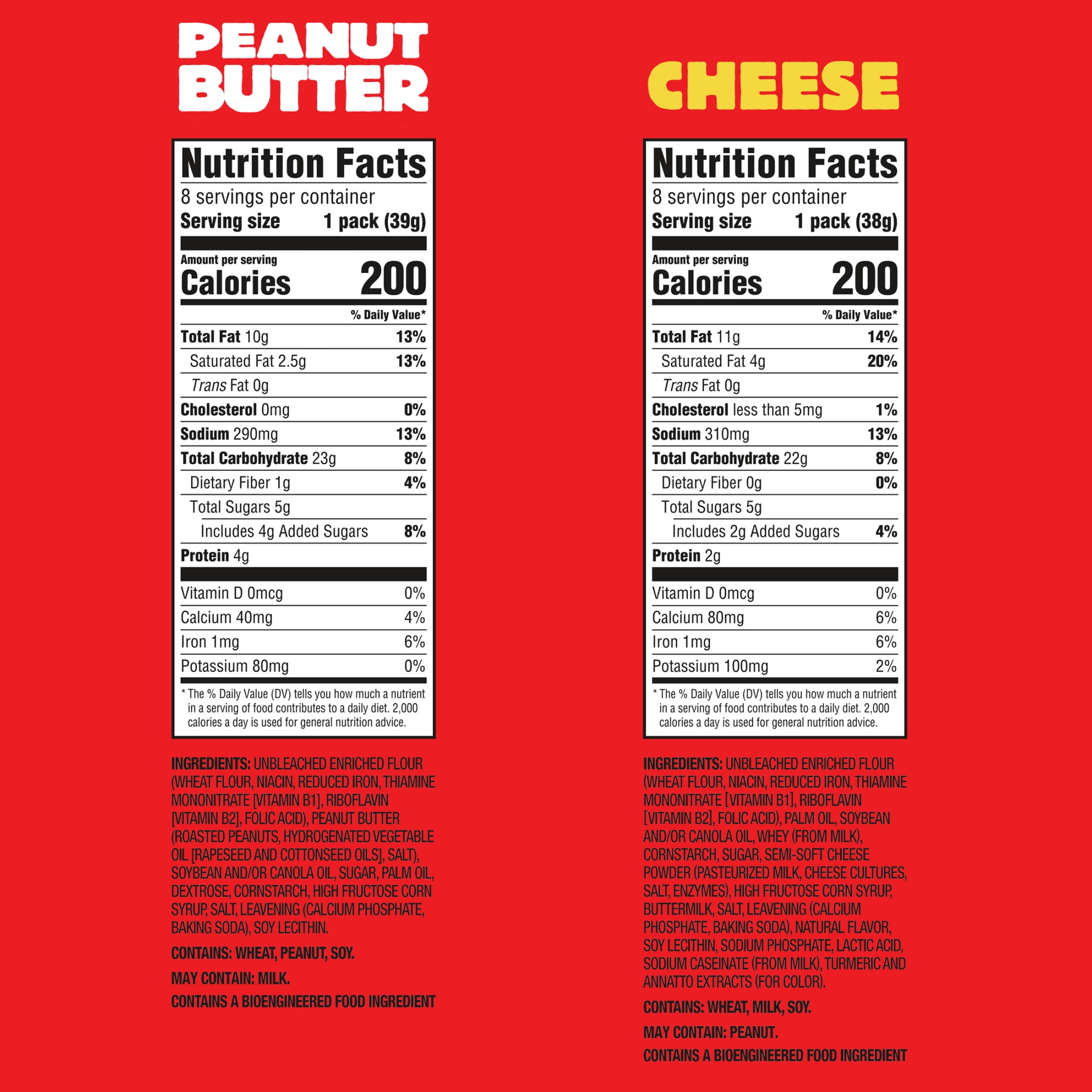 RITZ Peanut Butter and Cheese Sandwich Crackers Variety Pack, Lunch Snacks, 32 Snack Packs