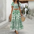 thumbnail image 2 of DHFJKG 2 Piece Skirt Sets For Women Boho Beach Vacation Clothes Summer Outfits Casual Short Sleeve Square Neck Crop Top Maxi Skirts Set Resort Wear Stylish Outfit, 2 of 4