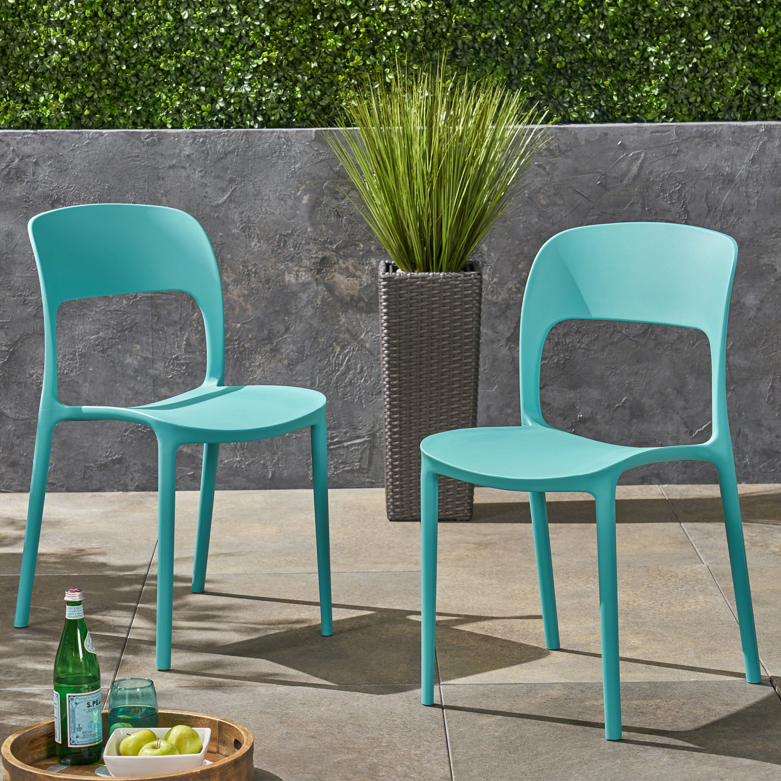 Tatiana Outdoor Plastic Chairs, Set of 2, Teal Walmart