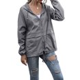 thumbnail image 4 of Imperméable Léger pour Femmes Coupe-Vent à Capuche Extérieur Pliable Randonnée Camping Tenues Dames, Gris Foncé, TG, 4 of 7