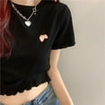 thumbnail image 4 of 2022 Cropped Navel Shirt Ruffle Top Blouses Strawberry Embroidery Shirts Short Sleeve Slim fit Tees Street Women Clothing, 4 of 6