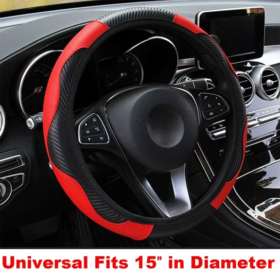 SIANA- Car Accessories Steering Wheel Cover Red Leather Anti-Slip 15''/38Cm Universal