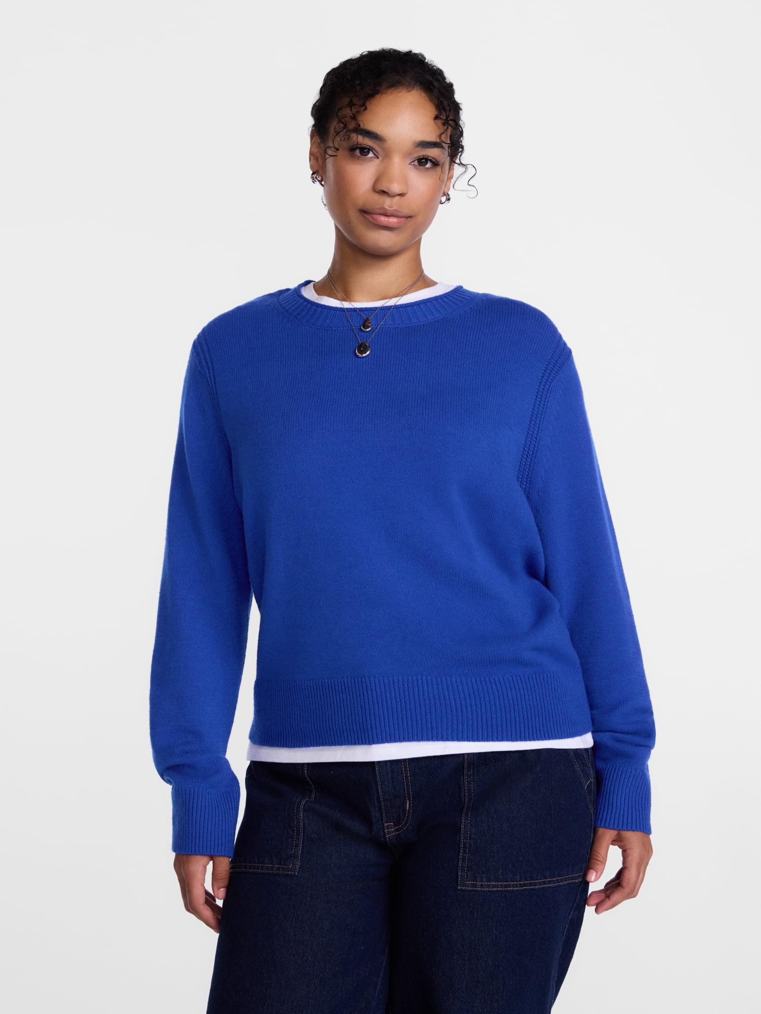 Scenario Women's and Women's Plus Cozy Crewneck Sweater with Long Sleeves, Sizes XS-4X