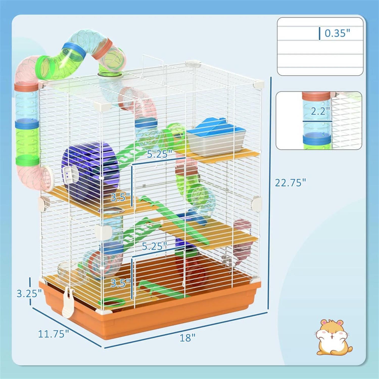 resenkos 18" Large Hamster Cage Portable Animal Travel Carrier, Gerbil Cage with Exercise Wheel for Syrian Gerbil, 5 Tiers Small Animal Habitats, Orange