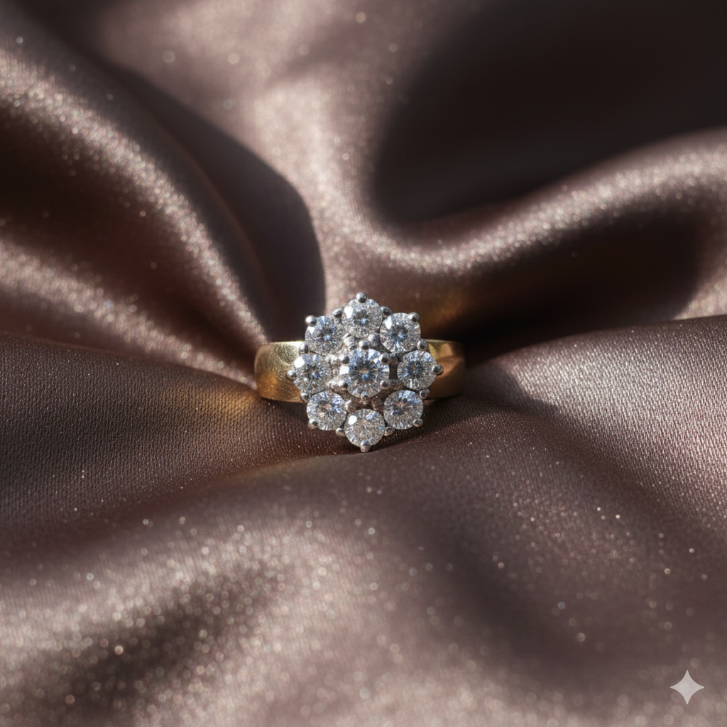 14K Yellow Gold Plated Round Shape Moissanite Cluster Engagement Ring for Women – Diamond Cluster Ring, Perfect Gift for Her