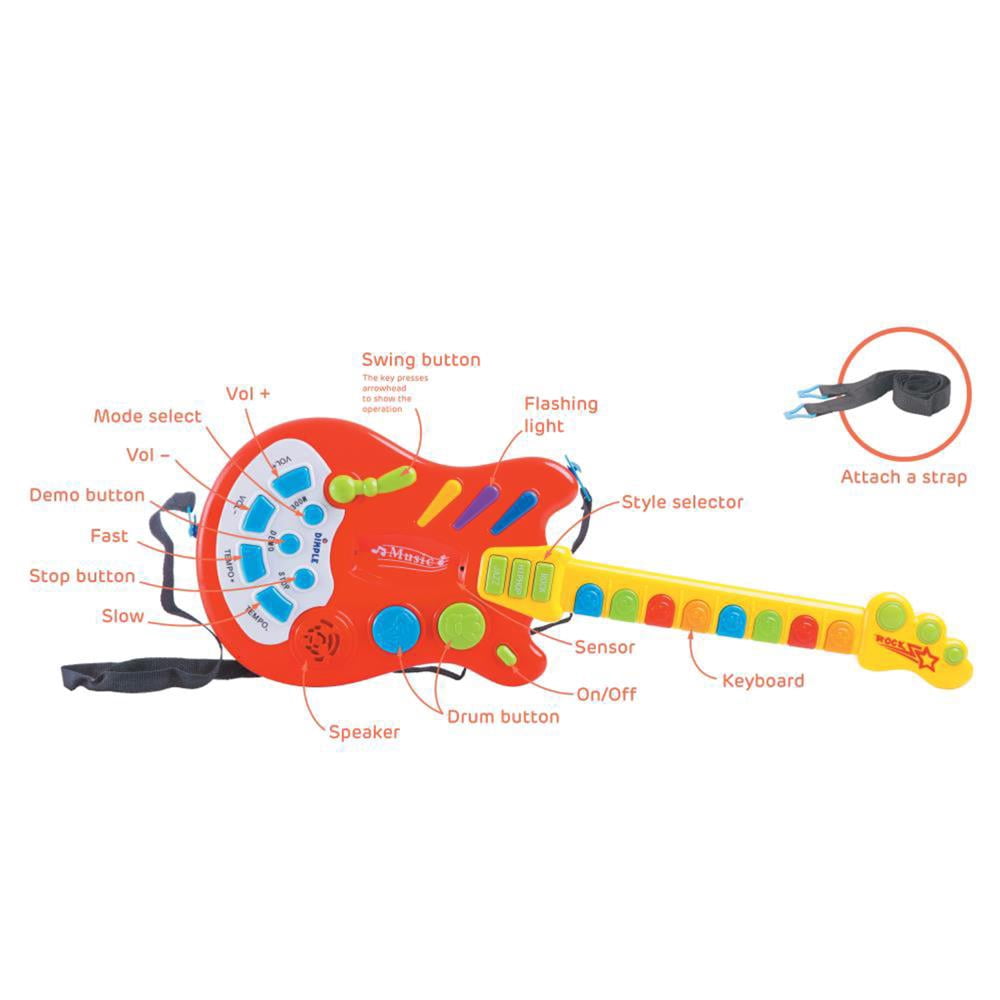 Dimple Toy Electric Guitar with Sound & Lights, 20+ Interactive Buttons, Levers & Play Modes for Kids