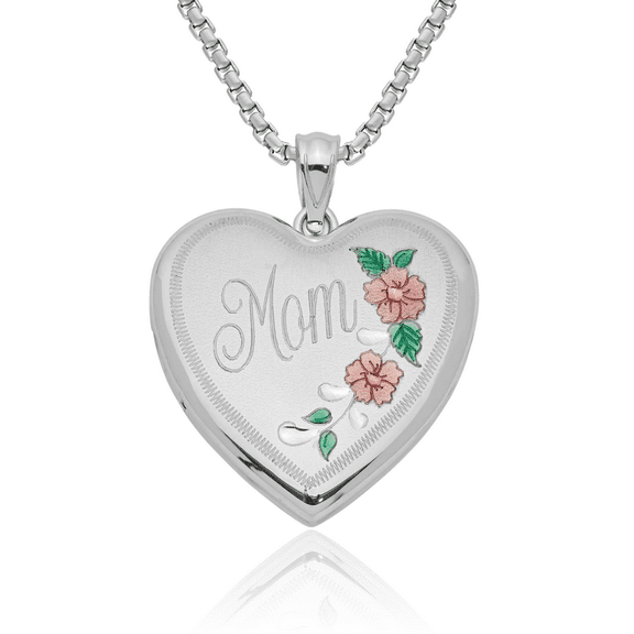 925 Sterling Silver Flower Mom Heart Personalized Photo Locket Necklace Mama Charm Mother Pendant