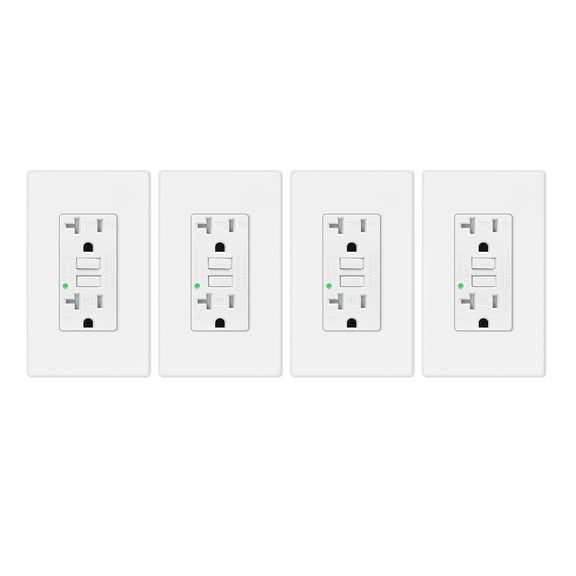 GREENCYCLE 4 PK 20A / 125V Tamper Resistant GFCI Outlet Decor Receptacle with LED Indicator Decorative Wall Plates Screws Included Residential and Commercial Grade ETL Certified White