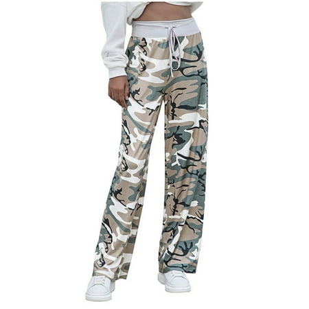 

Hfyihgf Women s Comfy Stretch Pajamas Pants Casual Floral Print Drawstring Elastic Waist Wide-Leg Lounge Pant Trousers(Beige 3XL)