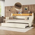 thumbnail image 6 of UHOMEPRO Twin Size Daybed with Trundle Included, Upholstered Faux Leather Daybed with Charging Station and LED Lights, Modern Daybed Frame with Storage Shelves, No Box Spring Needed, White, 6 of 10